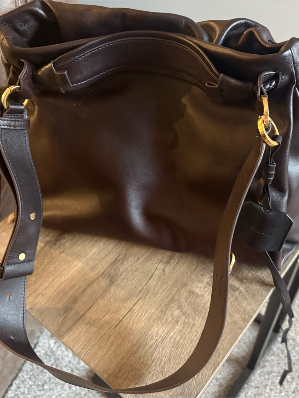 Songmont small gather Brown Leather  Bag with Gold Hardware